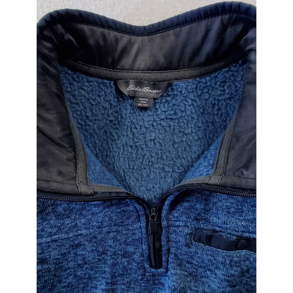 Eddie Bauer Mens XXL Blue Heather 1/4 Zip Fleece Pullover Sweater Jacket